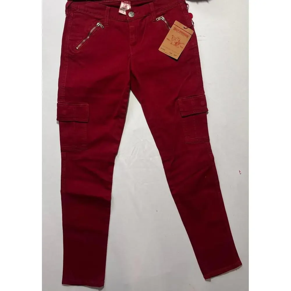 True Religion Casey Men’s Pants 30x28 Red Cargo Twill Zip‎ Pocket NWT